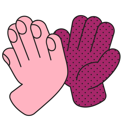 Vaaleanpunainen ja purppuranvärinen piirretty käsi läpsäyttävät yhteen high five