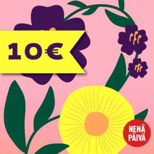 Kortti jossa on kukkia ja hinta 10 euroa.